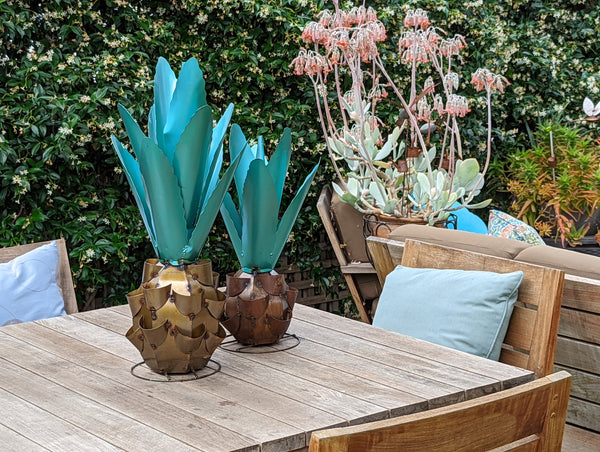 Blue Agave Metal Cactus Yard Art & Garden Decor, Handmade Lifelike Agave Plant in Teal Mexican Art for Your Outdoor Yard or Home