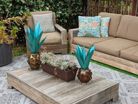 Blue Agave Metal Cactus Yard Art & Garden Decor, Handmade Lifelike Agave Plant in Teal Mexican Art for Your Outdoor Yard or Home