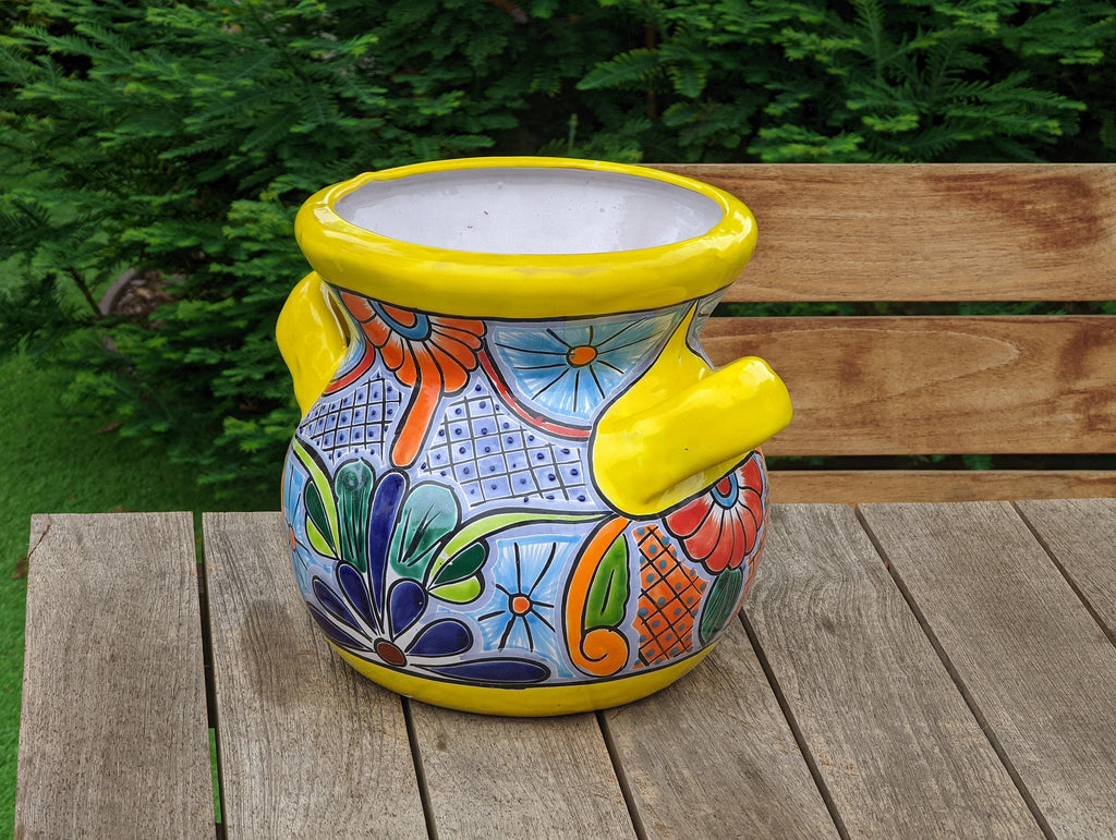 Colorful 10.5" Round Planter, Talavera Ceramic Flower Pot, Handmade Pottery, Outdoor Garden Decor, Indoor Home Decor, Unique Gift