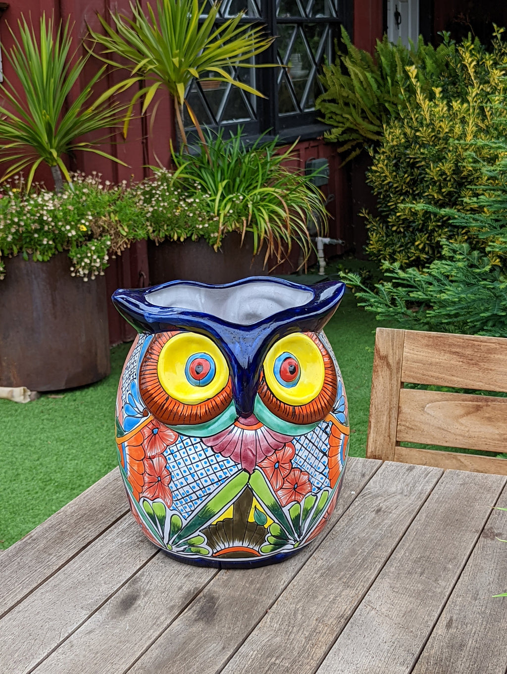 Gorgeous 14" Owl Flower Pot, Talavera Ceramic Planter, Handmade Pottery, Outdoor Garden Decor, Indoor Home Decor, Unique Gift for Birders