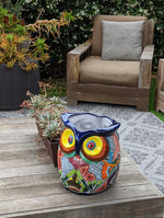 Gorgeous 14" Owl Flower Pot, Talavera Ceramic Planter, Handmade Pottery, Outdoor Garden Decor, Indoor Home Decor, Unique Gift for Birders