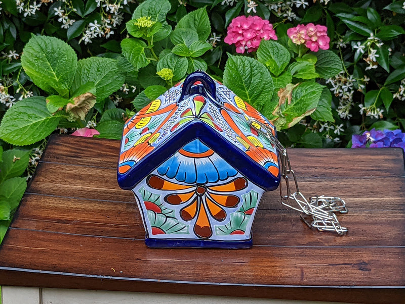 Ceramic Bird Feeder, Talavera Pottery, Decorative Outdoor Hanging Feeder Station, Handmade Mexican Pottery, Attract Wild Birds