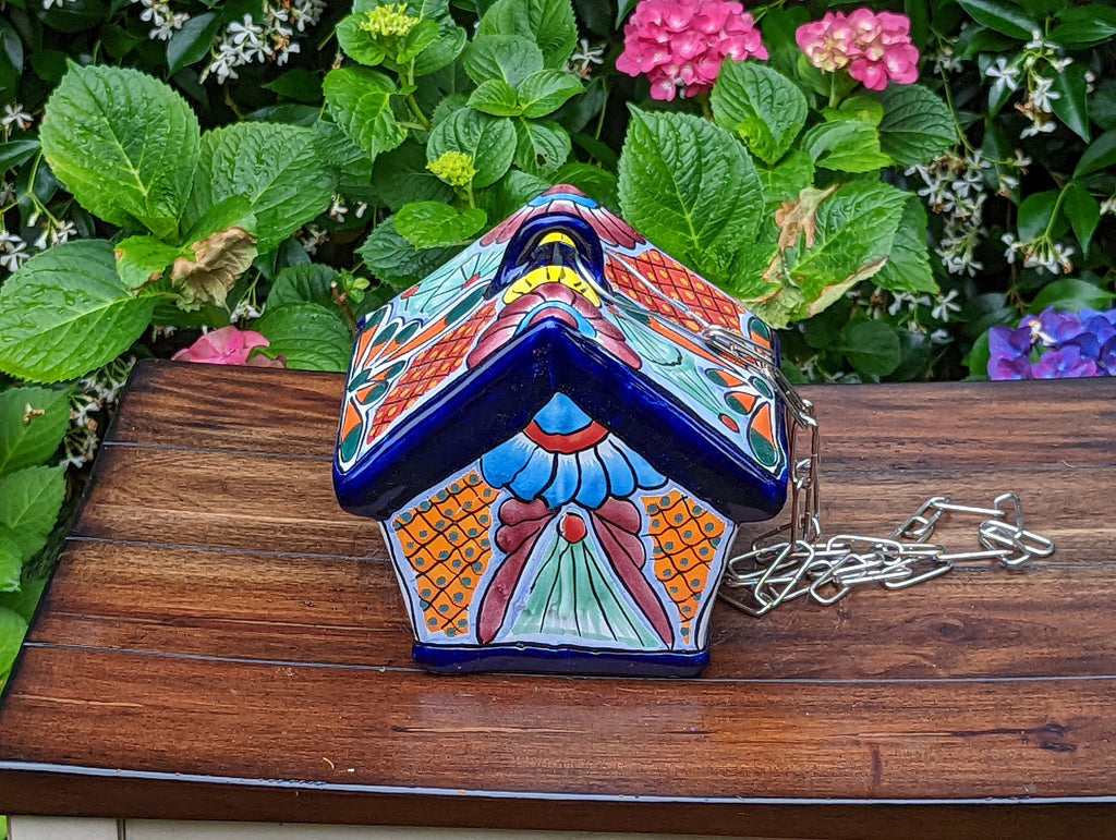 Ceramic Bird Feeder, Talavera Pottery, Decorative Outdoor Hanging Feeder Station, Handmade Mexican Pottery, Attract Wild Birds