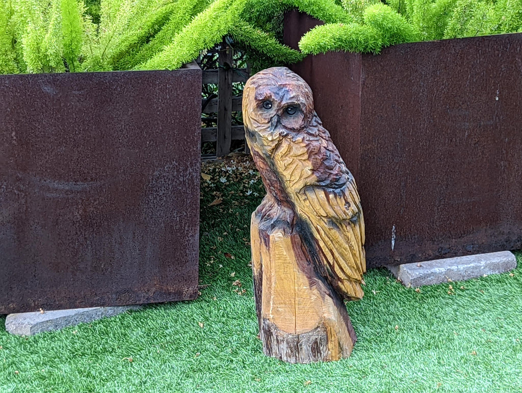 Barred Owl Garden Statue, Owl Yard Art & Home Decor, Chainsaw Art, Carved Barred Owl Statue, Outdoor Indoor Decoration, Unique Gift, 21 lbs