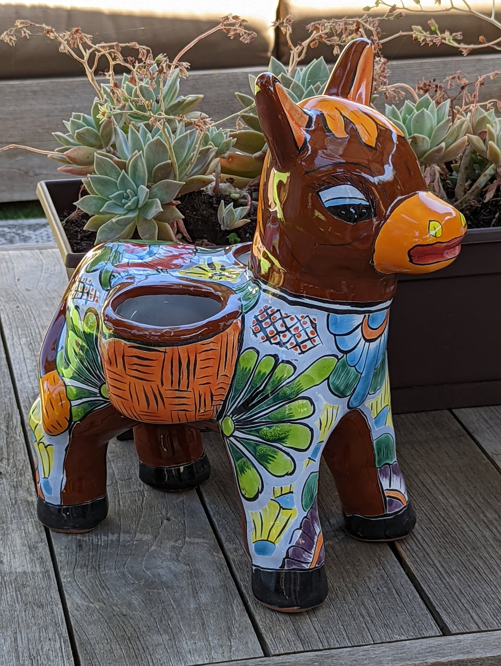 Cute Donkey Planter, Talavera Pottery, Planter Pot Decoration for Indoor Outdoor Home Decor, Handmade Mexican Burro Flower Pot