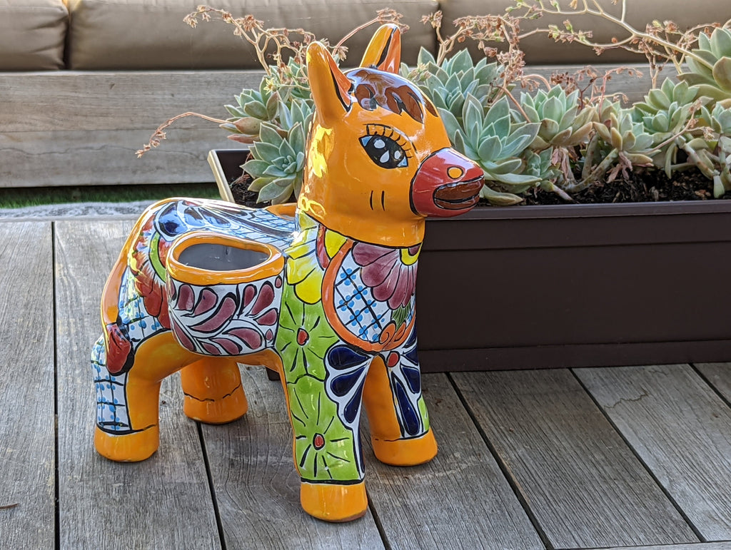 Cute Donkey Planter, Talavera Pottery, Planter Pot Decoration for Indoor Outdoor Home Decor, Handmade Mexican Burro Flower Pot