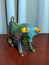 Bull Alebrije, Oaxaca Mexico Folk Art, Handmade Home Decor, Original Wood Sculpture, Carved Animal, Unique Gift, Genuine Original