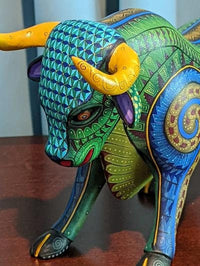 Bull Alebrije, Oaxaca Mexico Folk Art, Handmade Home Decor, Original Wood Sculpture, Carved Animal, Unique Gift, Genuine Original