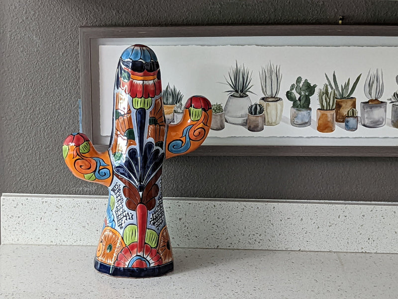 Saguaro Cactus Decor, Mexican Talavera Pottery, Cactus Room Decor - Bedroom, Bathroom, Cactus Decorations, Unique Gift