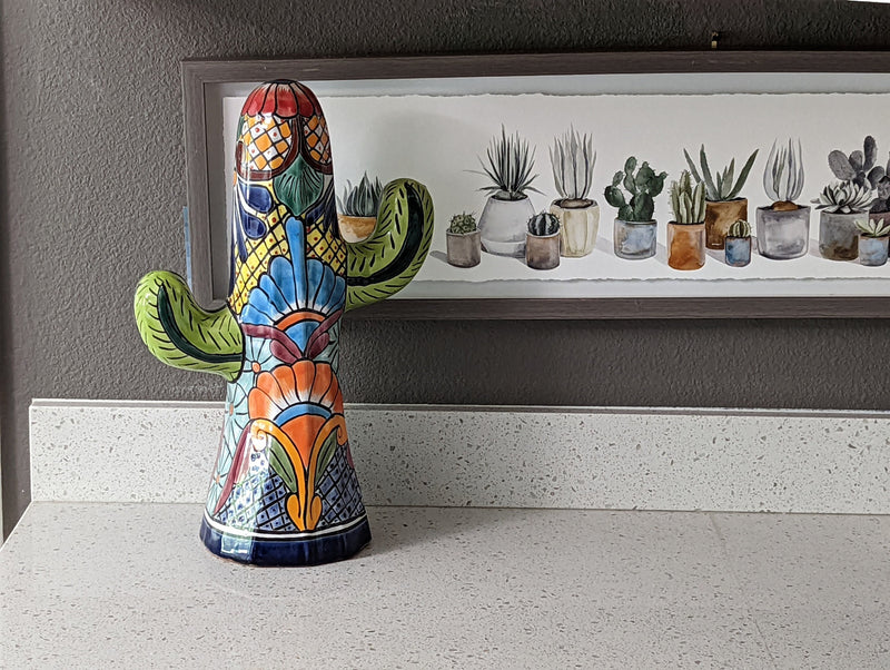 Saguaro Cactus Decor, Mexican Talavera Pottery, Cactus Room Decor - Bedroom, Bathroom, Cactus Decorations, Unique Gift