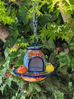 Ceramic Bird Feeder, Talavera Pottery, Decorative Outdoor Hanging Feeder Station w Chain, Handmade Mexican Pottery, Attract Wild Birds