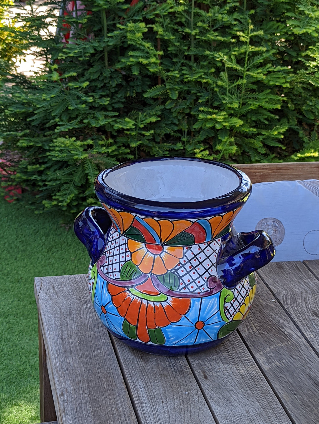 Colorful 10.5" Round Planter, Talavera Ceramic Flower Pot, Handmade Pottery, Outdoor Garden Decor, Indoor Home Decor, Unique Gift