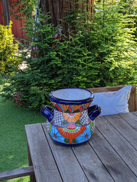 Colorful 10.5" Round Planter, Talavera Ceramic Flower Pot, Handmade Pottery, Outdoor Garden Decor, Indoor Home Decor, Unique Gift