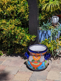 Colorful 10.5" Round Planter, Talavera Ceramic Flower Pot, Handmade Pottery, Outdoor Garden Decor, Indoor Home Decor, Unique Gift