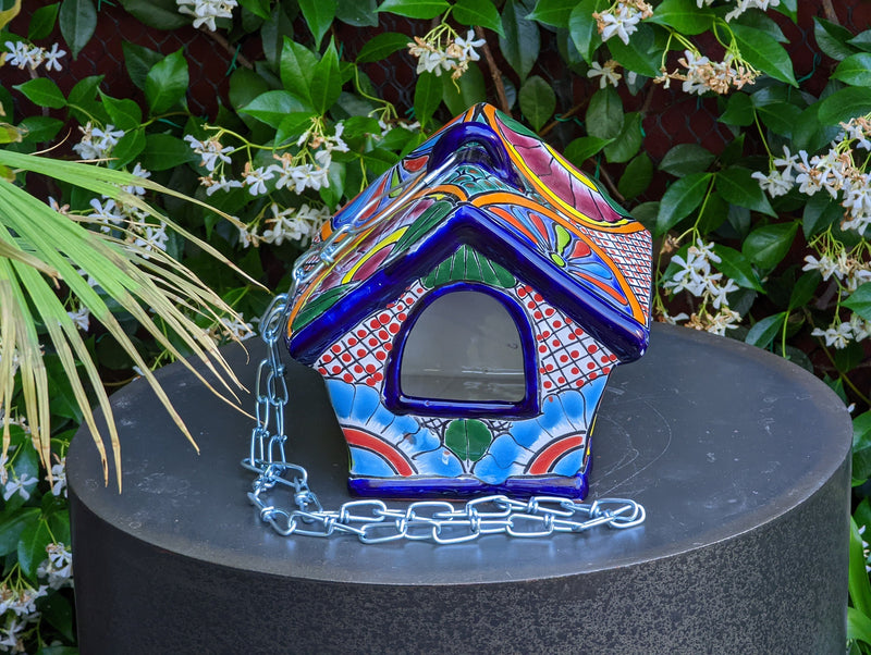 Ceramic Bird Feeder, Talavera Pottery, Decorative Outdoor Hanging Feeder Station, Handmade Mexican Pottery, Attract Wild Birds