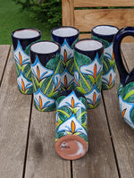 Talavera Ceramic Pitcher & Six Glasses, Handmade Talavera Pottery, Ceramic Water Pitcher Set for the Kitchen or Dining Room, Mexican Pottery