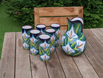 Talavera Ceramic Pitcher & Six Glasses, Handmade Talavera Pottery, Ceramic Water Pitcher Set for the Kitchen or Dining Room, Mexican Pottery