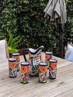 Talavera Ceramic Pitcher & Six Glasses, Handmade Talavera Pottery, Ceramic Water Pitcher Set for the Kitchen or Dining Room, Mexican Pottery