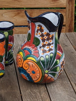 Talavera Ceramic Pitcher & Six Glasses, Handmade Talavera Pottery, Ceramic Water Pitcher Set for the Kitchen or Dining Room, Mexican Pottery