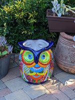 Gorgeous 14" Owl Flower Pot, Talavera Ceramic Planter, Handmade Pottery, Outdoor Garden Decor, Indoor Home Decor, Unique Gift for Birders