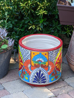 Colorful 13" Round Flower Pot, Talavera Ceramic Planter, Handmade Pottery, Outdoor Garden Decor, Indoor Home Decor, Unique Housewarming Gift