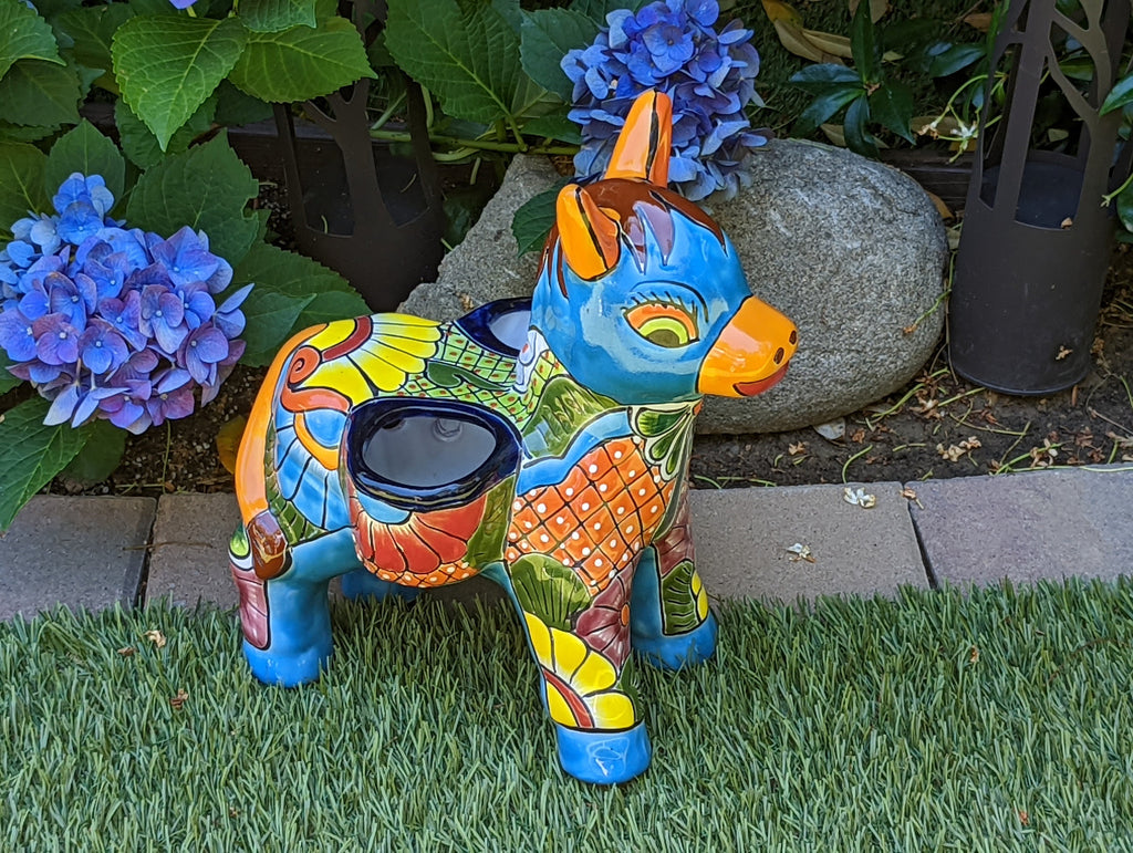 Cute Donkey Planter, Talavera Pottery, Planter Pot Decoration for Indoor Outdoor Home Decor, Handmade Mexican Burro Flower Pot