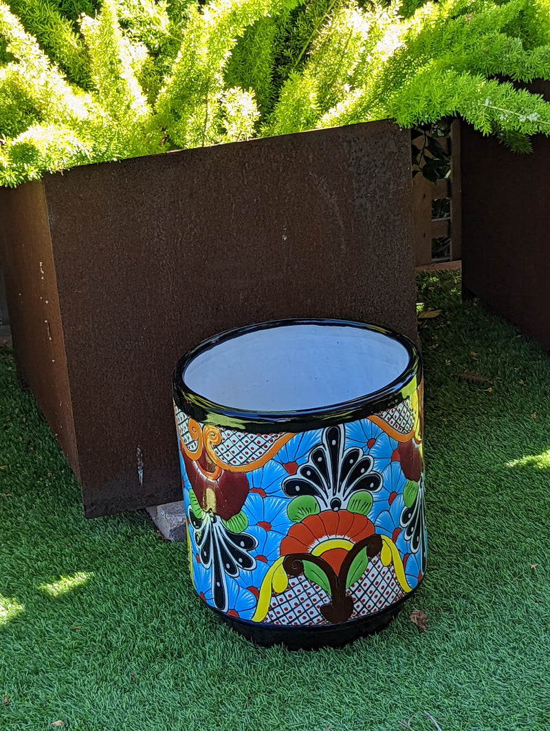 Colorful 12" Round Flower Pot, Talavera Ceramic Planter, Handmade Pottery, Outdoor Garden Decor, Indoor Home Decor, Unique Housewarming Gift