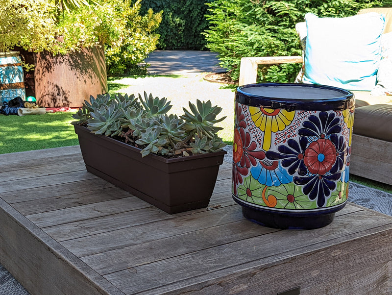 Colorful 12" Round Flower Pot, Talavera Ceramic Planter, Handmade Pottery, Outdoor Garden Decor, Indoor Home Decor, Unique Housewarming Gift