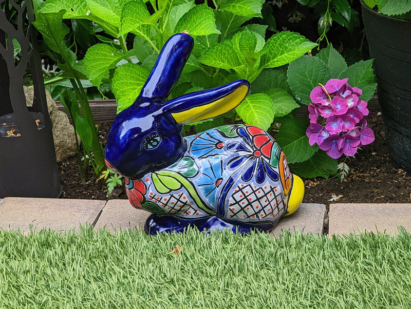 Rabbit Garden Decor, Cute Ceramic Rabbit Gift, Yard & Garden Art, Talavera Pottery, Handmade, Hand Painted, Rabbit Yard Decoration