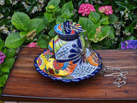 Ceramic Bird Feeder, Talavera Pottery, Decorative Outdoor Hanging Feeder Station w Chain, Handmade Mexican Pottery, Attract Wild Birds