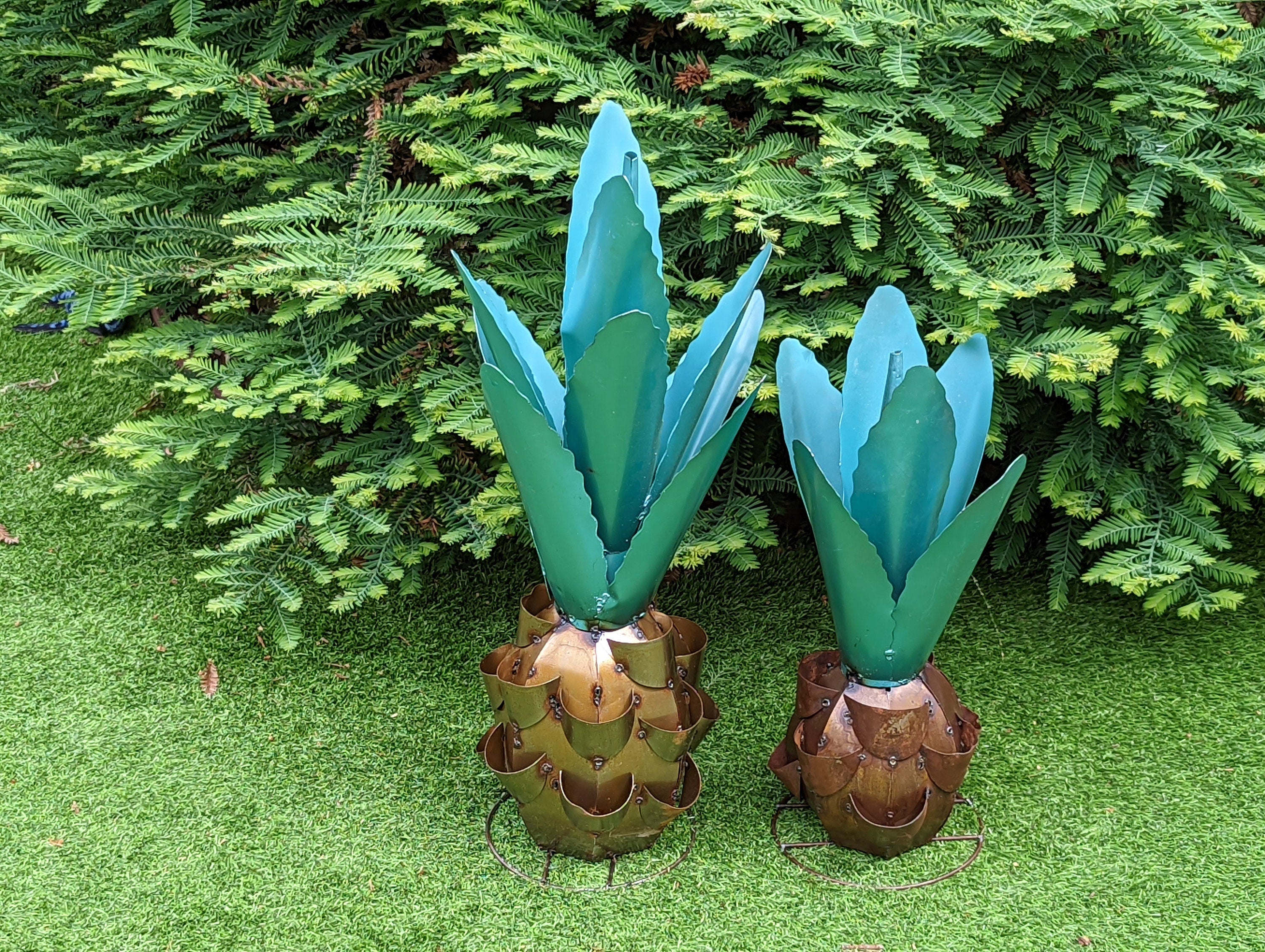 Blue Agave Metal Cactus Yard Art & Garden Decor, Handmade Lifelike
