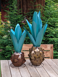 Blue Agave Metal Cactus Yard Art & Garden Decor, Handmade Lifelike Agave Plant in Teal Mexican Art for Your Outdoor Yard or Home