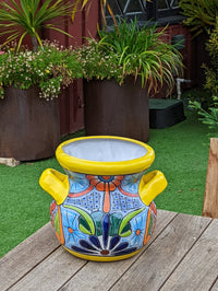 Colorful 10.5" Round Planter, Talavera Ceramic Flower Pot, Handmade Pottery, Outdoor Garden Decor, Indoor Home Decor, Unique Gift