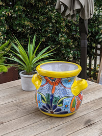 Colorful 10.5" Round Planter, Talavera Ceramic Flower Pot, Handmade Pottery, Outdoor Garden Decor, Indoor Home Decor, Unique Gift