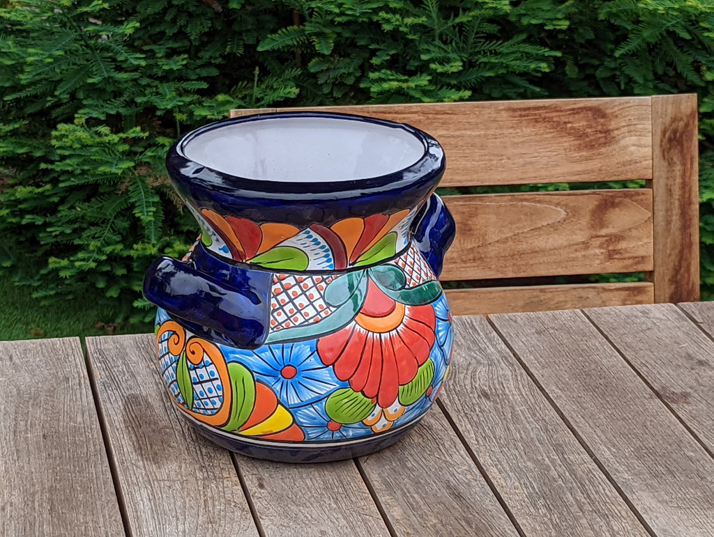 Colorful 10.5" Round Planter, Talavera Ceramic Flower Pot, Handmade Pottery, Outdoor Garden Decor, Indoor Home Decor, Unique Gift