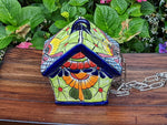 Ceramic Bird Feeder, Talavera Pottery, Decorative Outdoor Hanging Feeder Station, Handmade Mexican Pottery, Attract Wild Birds, Sold AS IS