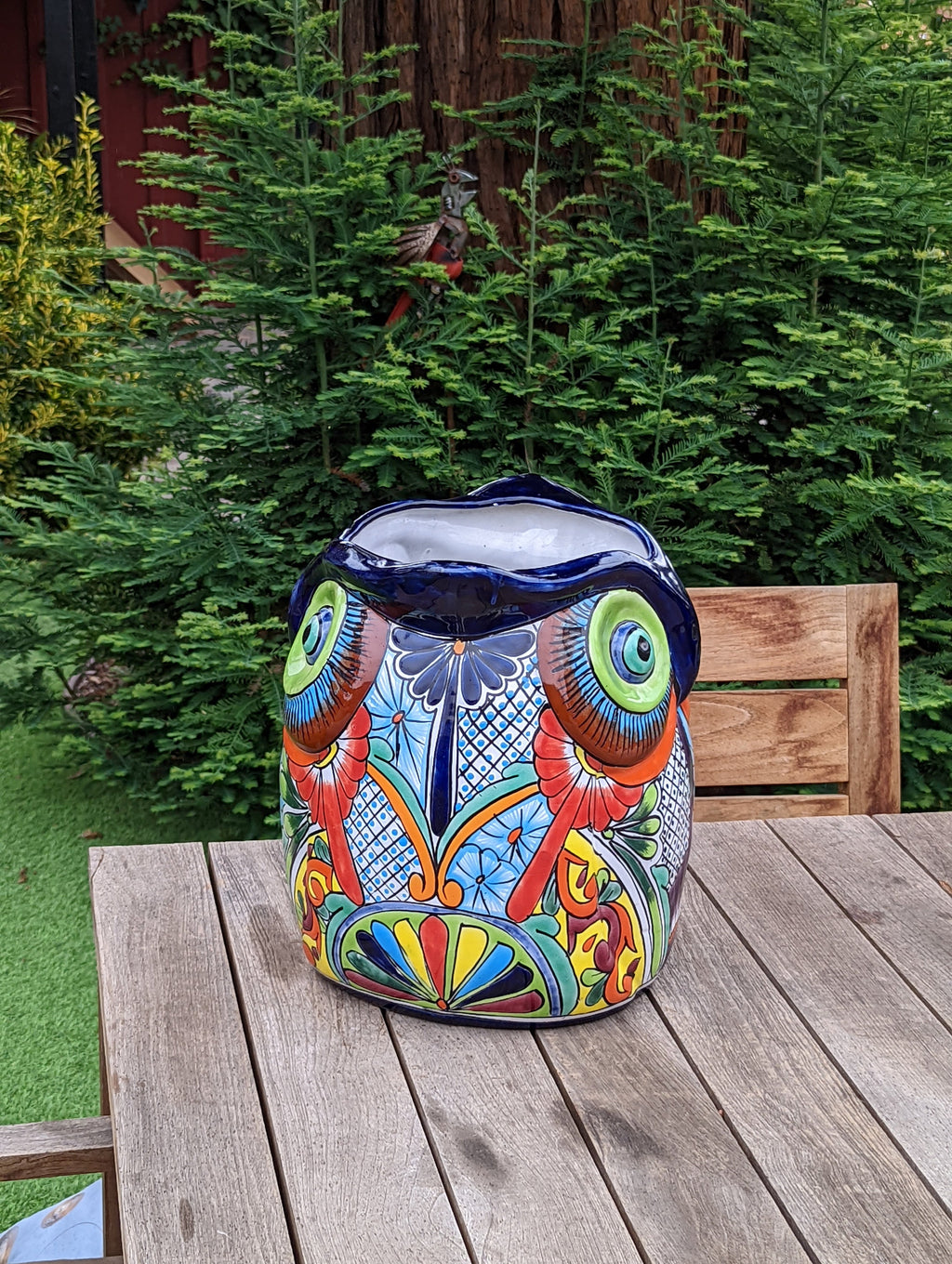 Gorgeous 14" Owl Flower Pot, Talavera Ceramic Planter, Handmade Pottery, Outdoor Garden Decor, Indoor Home Decor, Unique Gift for Birders