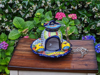 Ceramic Bird Feeder, Talavera Pottery, Decorative Outdoor Hanging Feeder Station w Chain, Handmade Mexican Pottery, Attract Wild Birds