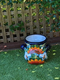 Colorful 10.5" Round Planter Talavera Ceramic Flower Pot, Handmade Pottery Outdoor Garden Decor as Indoor Home Decor Unique Gift