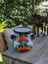 Colorful 10.5" Round Planter Talavera Ceramic Flower Pot, Handmade Pottery Outdoor Garden Decor as Indoor Home Decor Unique Gift