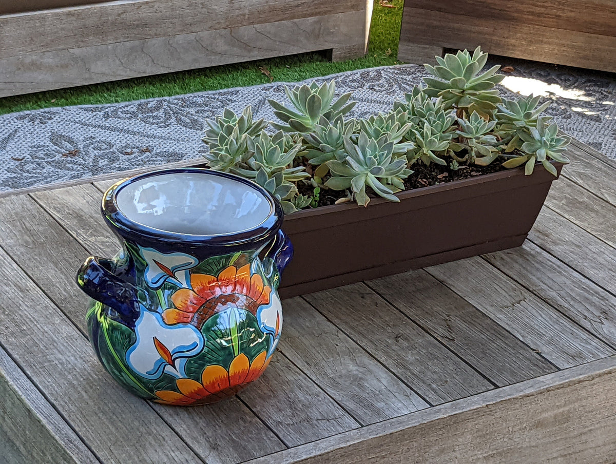 Colorful 10.5" Round Planter Talavera Ceramic Flower Pot, Handmade Pottery Outdoor Garden Decor as Indoor Home Decor Unique Gift