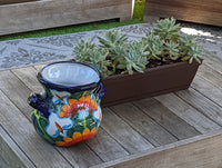 Colorful 10.5" Round Planter Talavera Ceramic Flower Pot, Handmade Pottery Outdoor Garden Decor as Indoor Home Decor Unique Gift
