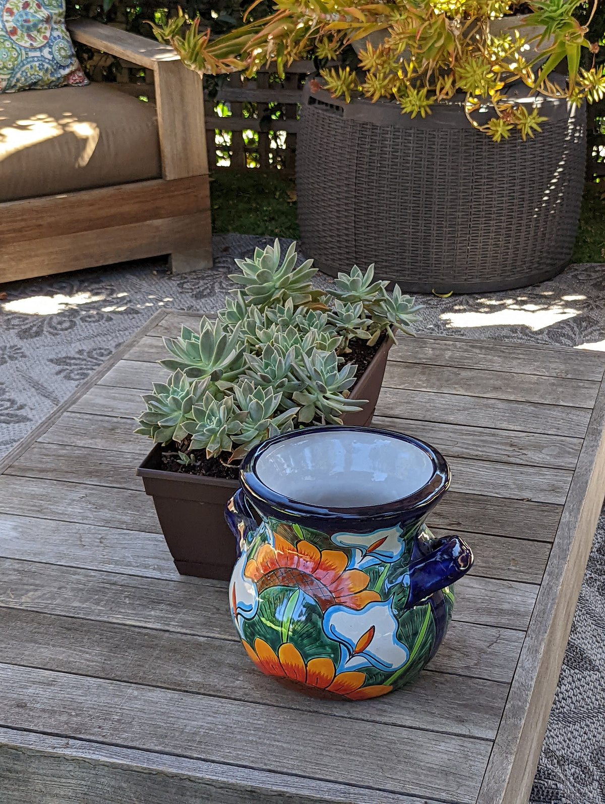 Colorful 10.5" Round Planter Talavera Ceramic Flower Pot, Handmade Pottery Outdoor Garden Decor as Indoor Home Decor Unique Gift