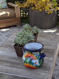 Colorful 10.5" Round Planter Talavera Ceramic Flower Pot, Handmade Pottery Outdoor Garden Decor as Indoor Home Decor Unique Gift