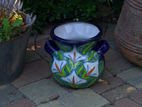 Colorful 10.5" Round Lilly Flower Pot, Talavera Ceramic Planter, Handmade Pottery is Outdoor Garden Decor, Indoor Home Decor