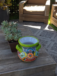 Colorful 10.5" Round Planter, Talavera Ceramic Flower Pot, Handmade Pottery, Outdoor Garden Decor, Indoor Home Decor, Unique Gift