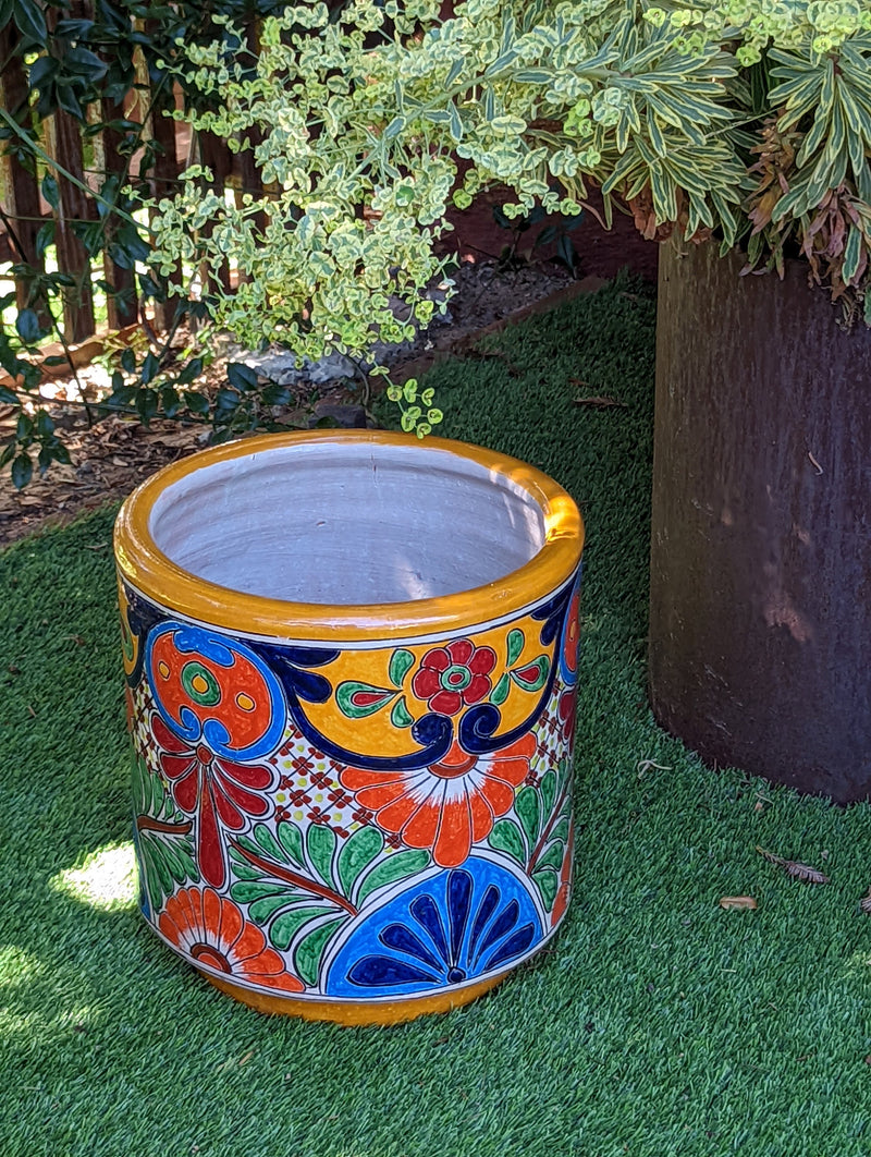 Colorful 13" Round Flower Pot, Talavera Ceramic Planter, Handmade Pottery, Outdoor Garden Decor, Indoor Home Decor, Unique Housewarming Gift