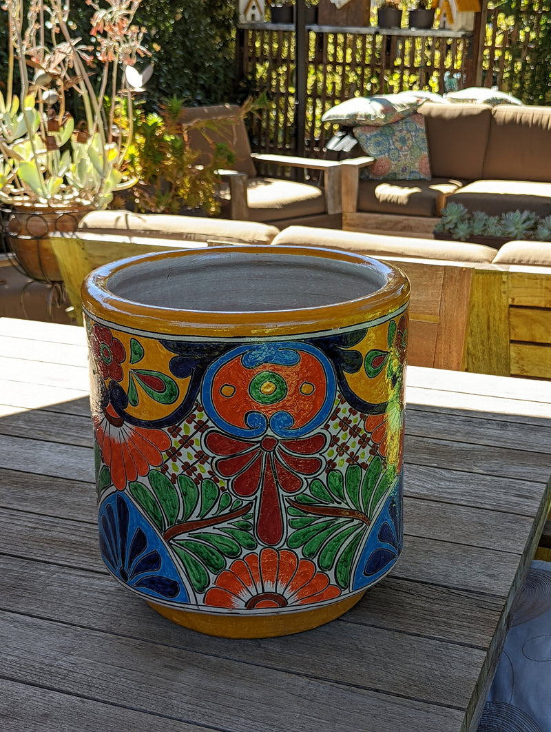 Colorful 13" Round Flower Pot, Talavera Ceramic Planter, Handmade Pottery, Outdoor Garden Decor, Indoor Home Decor, Unique Housewarming Gift