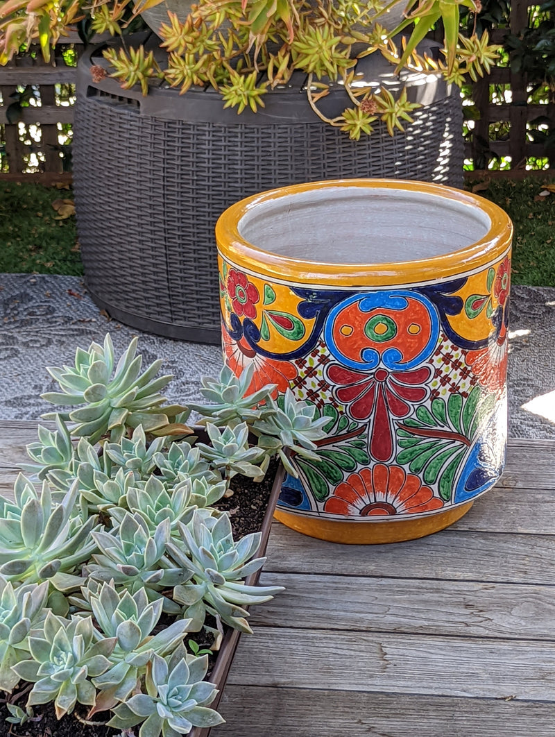 Colorful 13" Round Flower Pot, Talavera Ceramic Planter, Handmade Pottery, Outdoor Garden Decor, Indoor Home Decor, Unique Housewarming Gift