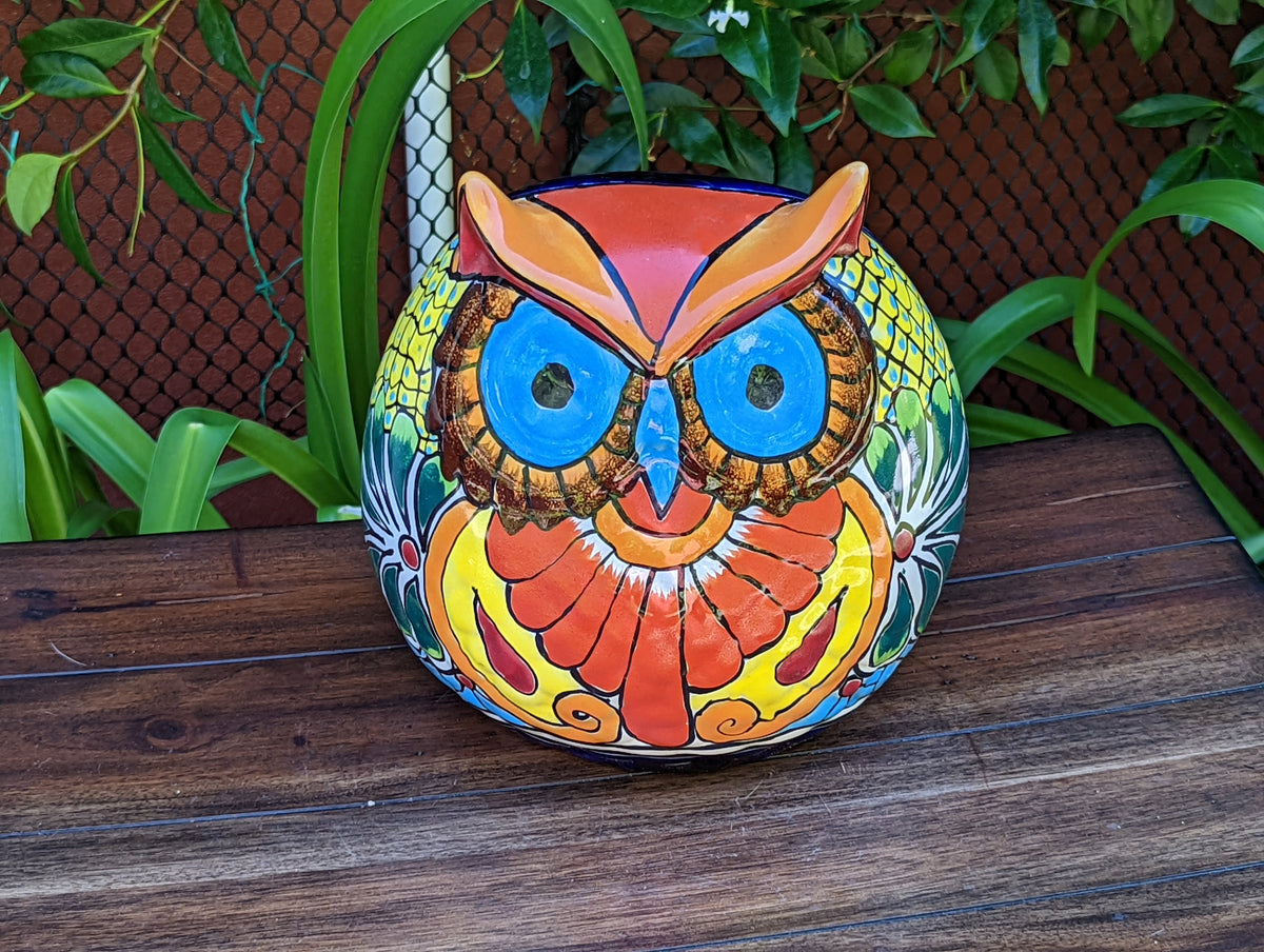 Ceramic Owl Planter, Talvera Pottery, Indoor or Outdoor Owl Flower Pot, Colorful Owl Decoration, Mexican Home Decor, Talavera Mexico Gifts